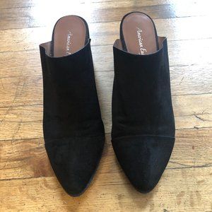 American Eagle Faux Suede Black Chunky Heel Mule